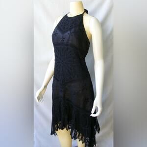 Sue Wong Silk Blend Halter Lace Embroidered Boho Midi Length Sleeveless Dress 6